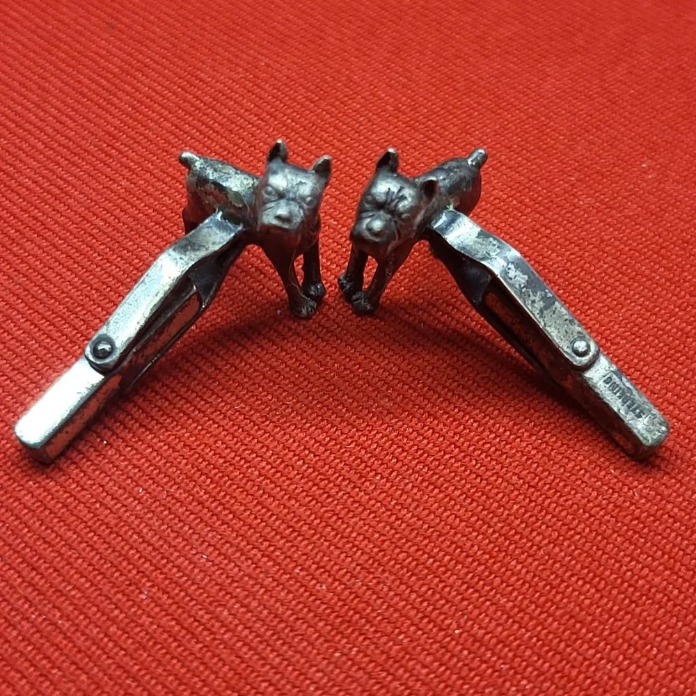 Vintage Signed Sterling Silver 3D Mechanics Heads Dog Cufflinks